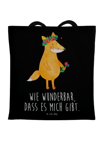 Mr. & Mrs. Panda Tragetasche Fuchs Blumen mit Spruch in Schwarz