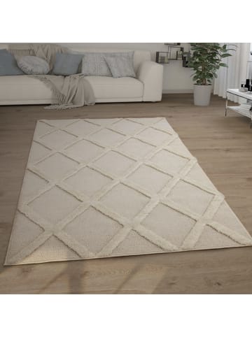 KADIMA DESIGN Hochflor Teppich Shaggy 3D Rauten Schlafzimmer in Creme