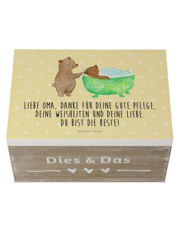Mr. & Mrs. Panda Holzkiste Oma Baden mit Spruch in Gelb Pastell