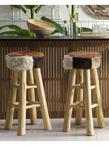 Beliani Barhocker WALTON in Braun/Weiß - (W) 40 x (H) 80 x (L) 40 cm