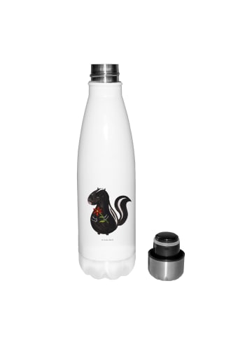 Mr. & Mrs. Panda Sport Trinkflasche Stinktier Blume ohne Spruch in Weiß