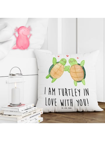 Mr. & Mrs. Panda zier kissen Schildkröten Paar mit Spruch in Weiß