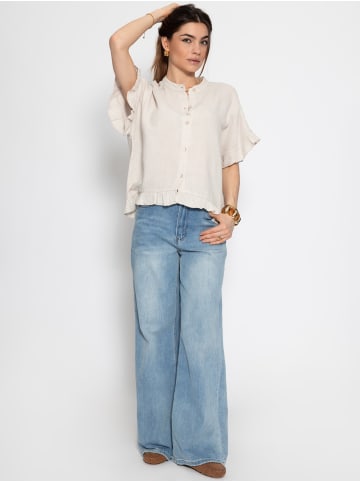 SASSYCLASSY Musselin Bluse mit Rüschensaum in Hellbeige