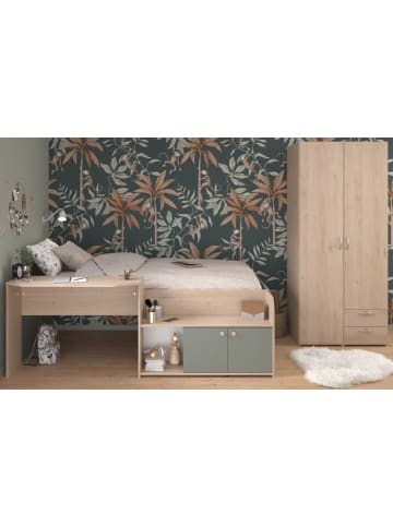 Parisot Kinderzimmer Eiche, grün 2-teilig, Set mit Stauraumbett und Kleiderschrank