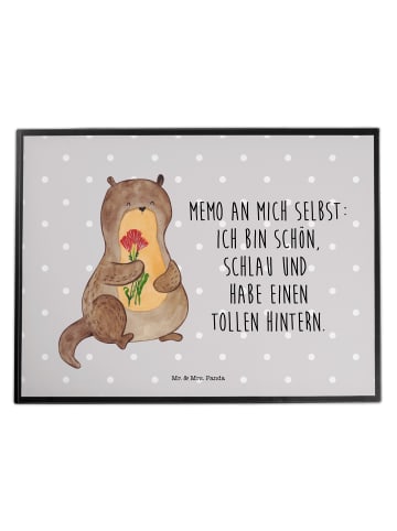 Mr. & Mrs. Panda Schreibtischunterlage Otter Blumenstrauß mit Sp... in Grau Pastell