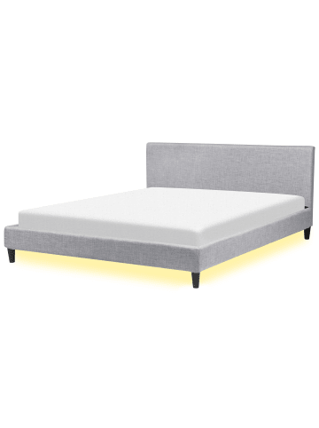 Beliani 9-tlg Doppelbett mit LED FITOU in Grau