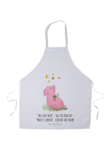 Mr. & Mrs. Panda Schürze Schwein Glück mit Spruch in Weiß