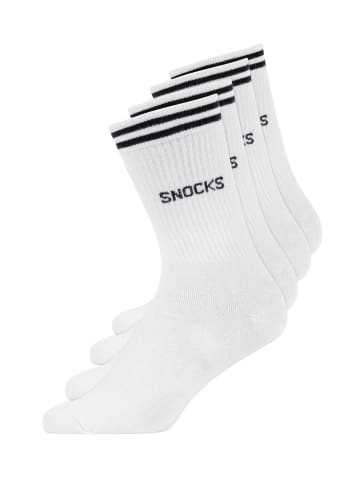 SNOCKS Hohe Sportsocken mit Streifen aus Bio-Baumwolle Weiß 4 Paar