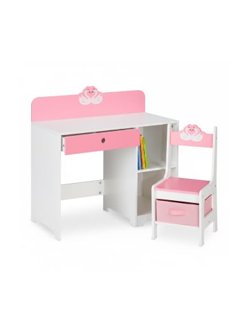 relaxdays Kinderschreibtisch "Schwan" in Rosa/ Weiß