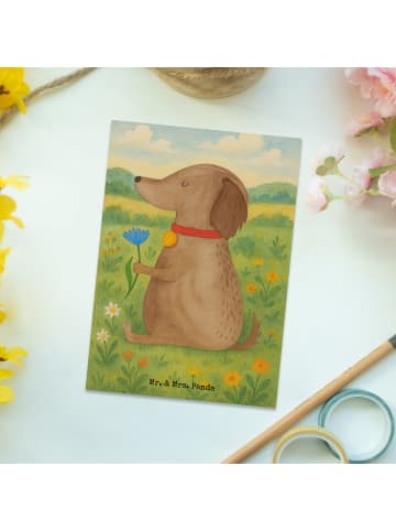 Mr. & Mrs. Panda Postkarte Hund Blume Design ohne Spruch in Weiß