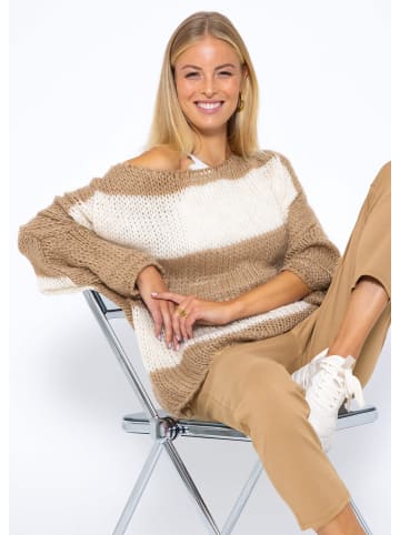 SASSYCLASSY Oversize Strick-Pullover in Offwhite, Camel