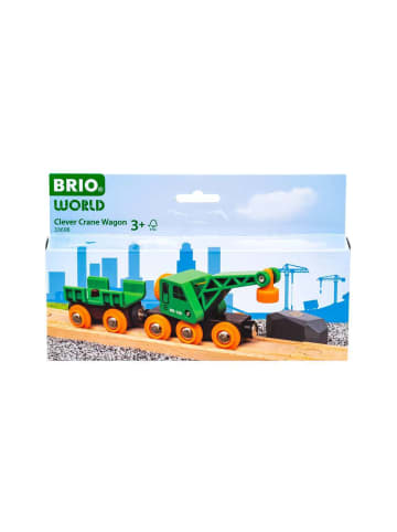 Brio Brio Aktionsspiel Grüner Kranwagen mit Anhänger und Fracht in bunt