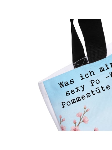 Mr. & Mrs. Panda Tote Bag Pinguin Frühling Pommes Design mit Spruch in Weiß
