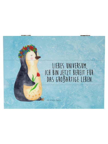 Mr. & Mrs. Panda Truhe Pinguin Blumen mit Spruch in Eisblau