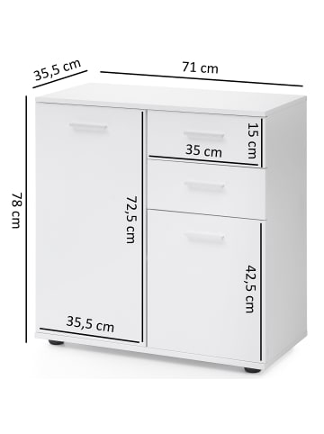 FineBuy Sideboard in Weiß / Spanplatte / 71x36x78