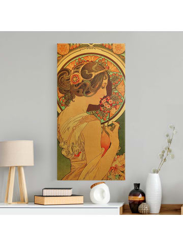 WALLART Leinwandbild Gold - Alfons Mucha - Schlüsselblume in Pastell