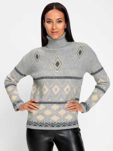 Heine Jacquard-Pullover in grau-sand-gemustert