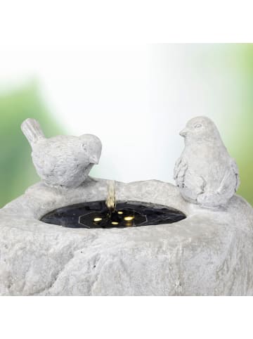 MARELIDA LED Solar Brunnen mit Vögelchen Zierbrunnen Tränke H: 34cm in grau