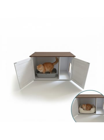 relaxdays Katzenschrank In Beige/ Dunkelbraun - (B)80 x (H)50 x (T)53 cm