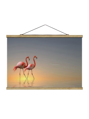 WALLART Stoffbild mit Posterleisten - Flamingo Love in Orange