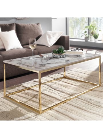 KADIMA DESIGN Couchtisch in Marmor-Optik mit Metallbeine, rechteckig, 100x60x40 cm in Weiß