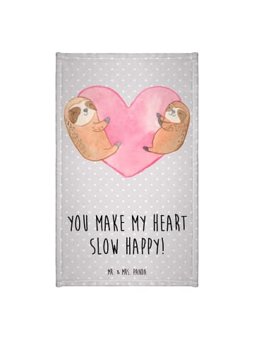 Mr. & Mrs. Panda Handtuch Faultiere Herz mit Spruch in Grau Pastell