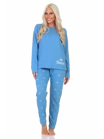 NORMANN Schlafanzug Pyjama langarm Krone Motiv - 87993 in blau