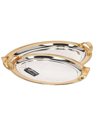 Almina 2er-Set Serviertabletts aus hochwertigem 18/10 Edelstahl in Silber/Gold(Motiv7)