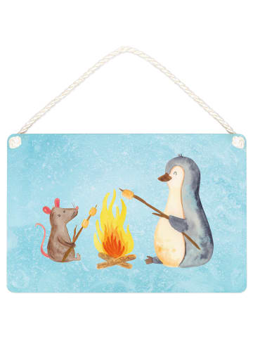 Mr. & Mrs. Panda Schild Pinguin Lagerfeuer ohne Spruch in Eisblau