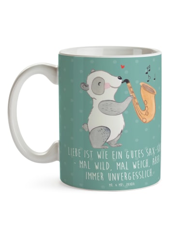 Mr. & Mrs. Panda Geschenktasse Saxophon Liebe mit Spruch in Meeresbrise