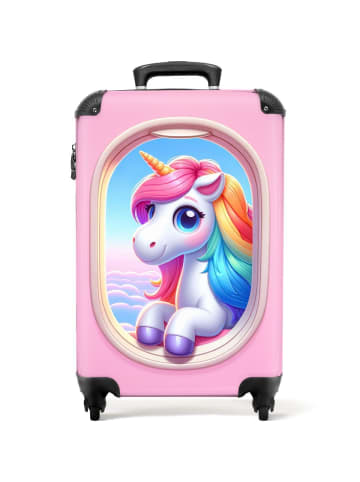 NoBoringSuitCases Suitcase Rosa Flugzeugdesign mit weißem Einhorn und