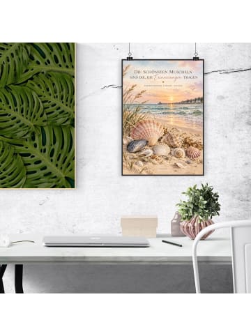 Mr. & Mrs. Panda Plakat Muscheln Romantisch Design mit Spruch in Weiß