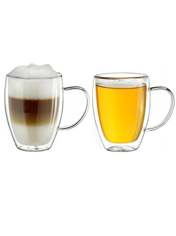 Creano 2er Set doppelwandige Thermobecher mit Henkel 400ml h-hoch Glas