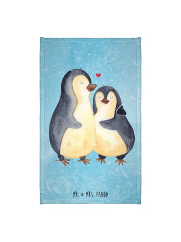 Mr. & Mrs. Panda Gästetuch Pinguin umarmen ohne Spruch in Eisblau