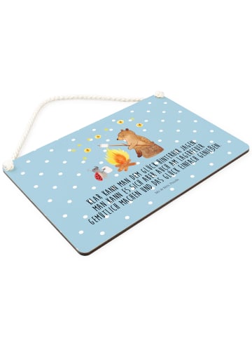 Mr. & Mrs. Panda Schild Bär & Marienkäfer Lagerfeuer mit Spruch in Blau Pastell