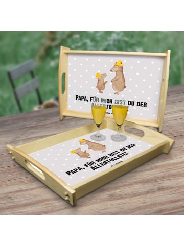 Mr. & Mrs. Panda serviertablett aus holz Bären mit Hut mit Spruch in Grau Pastell