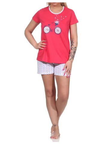 NORMANN kurzarm Shorty Schlafanzug Pünktchen - 74748 in rot