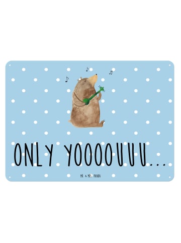 Mr. & Mrs. Panda Blechschild Bär Gitarre mit Spruch in Blau Pastell