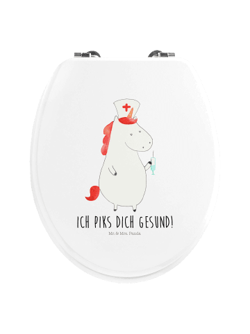 Mr. & Mrs. Panda WC Brille Einhorn Krankenschwester mit Spruch in Weiß