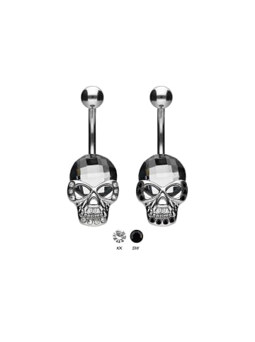 PIERCINGLINE Bauchnabelpiercing Chirurgenstahl "Kristall Totenkopf" in Schwarz