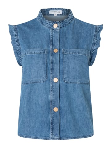 More & More verspielte Jeansbluse, Rüschen in blue denim
