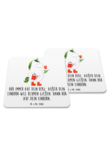 Mr. & Mrs. Panda Glasuntersetzer Einhorn Gärtner mit Spruch in Weiß