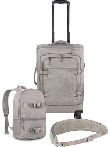 normani Reisetrolley mit kleinem 5L Rucksack und Hüftgurt in Beige