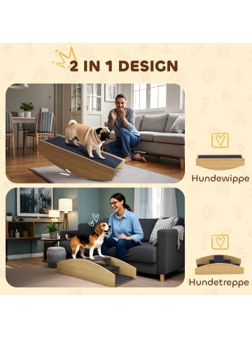 Pawhut Hundewippe Naturholz Tannenholz+ Teppichstoff