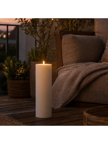 MARELIDA XXL LED Kerze für Innen/Außen Timer/Sensor H: 37,5cm D: 10cm in weiß