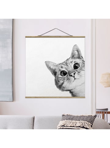 WALLART Stoffbild - Laura Graves - Illustration Katze Zeichnung in Schwarz-Weiß