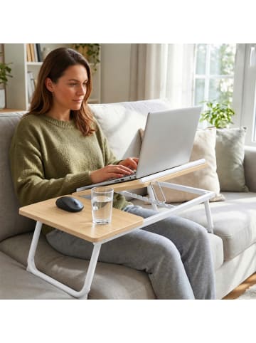 relaxdays Laptoptisch in Natur/ Weiß