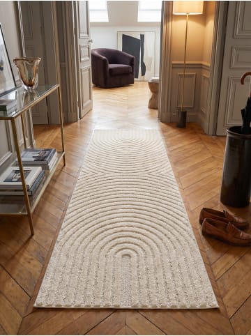 KADIMA DESIGN Hochflorteppich 3D Bögen Boho Waschbar Wohnzimmer in Creme
