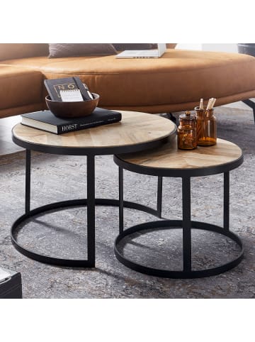 KADIMA DESIGN Couchtisch Industrial | Massivholz, 2er-Set, Metallbeine Schwarz in Beige