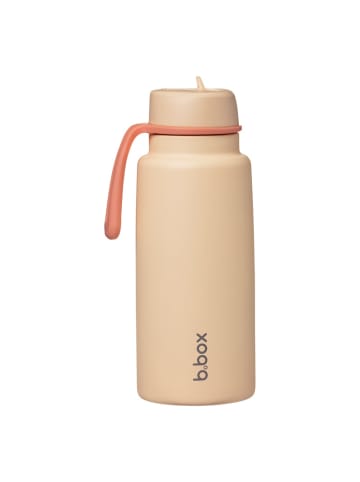 B. Box Thermosflasche 1L aus Edelstahl - Trinkflasche mit Mundstück & Griff in Beige